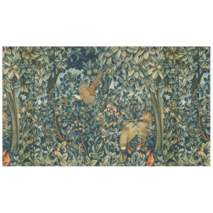 GREENERY,FOREST ANIMALS Pheasant ,Fox,Green Floral Tablecloth