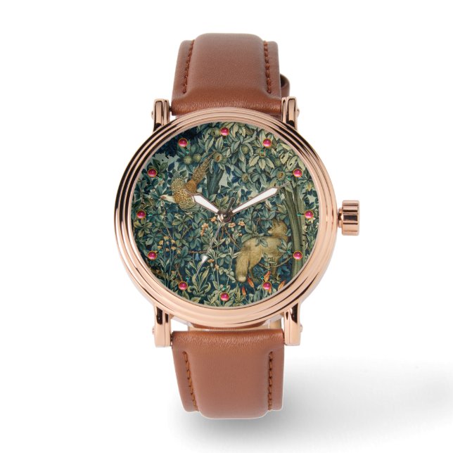 GREENERY,FOREST ANIMALS Pheasant ,Fox,Green Floral Watch (Front)