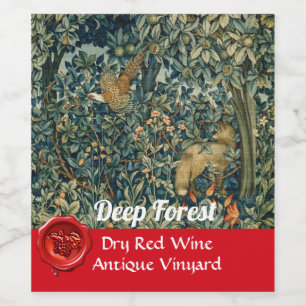GREENERY,FOREST ANIMALS Pheasant ,Fox,Green Floral Wine Label