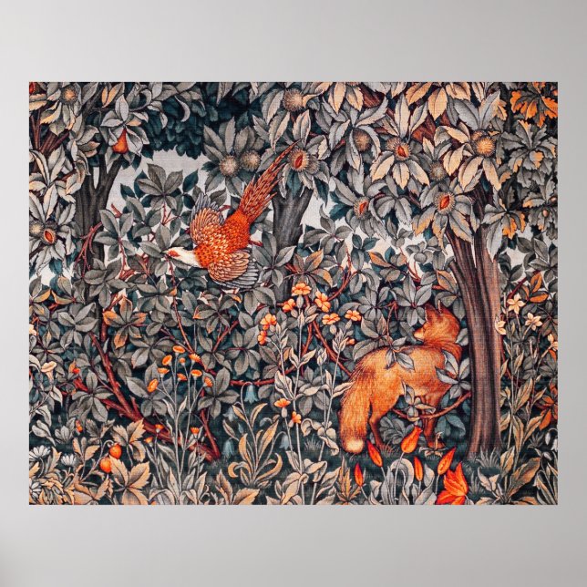 GREENERY,FOREST ANIMALS Pheasant ,Red Fox, Floral Poster (Front)