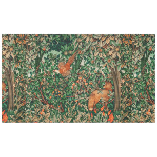 GREENERY,FOREST ANIMALS Pheasant,Red Fox,Green  Tablecloth