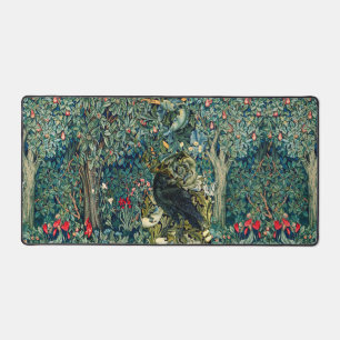 GREENERY,FOREST ANIMALS RAVEN Green Floral Desk Mat