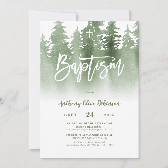Greenery Forest Photo Baptism Invitation (Front)