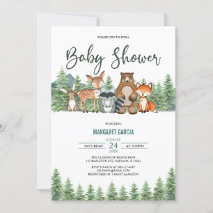 Greenery Forest Woodland Animals Baby Shower Invitation