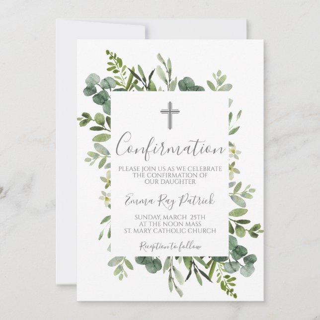 Greenery Frame Confirmation  Invitation (Front)
