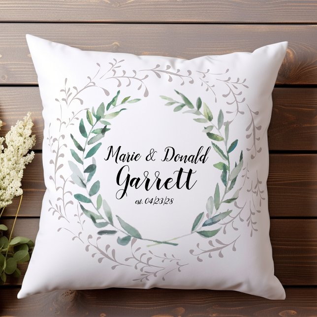 Greenery Frame Family Name Customisable Cushion (Creator Uploaded)
