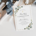 greenery frame first holy communion invitation<br><div class="desc">An elegant floral design with watercolor eucalyptus foliage. You can change the colours and text features on this invitation.</div>