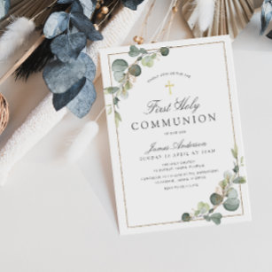 greenery frame first holy communion invitation