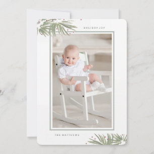 Greenery Frame Vertical Photo Holiday Card