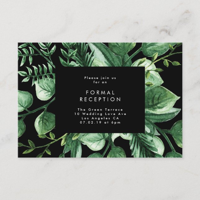Greenery Fresh Leaf Modern Wedding Reception Card (Front)