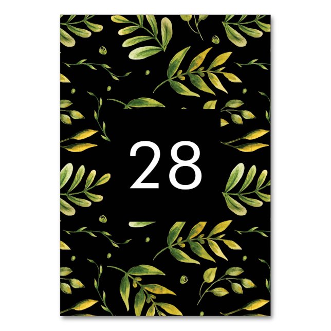 Greenery Fresh Leaf Modern Wedding Table Numbers (Front)