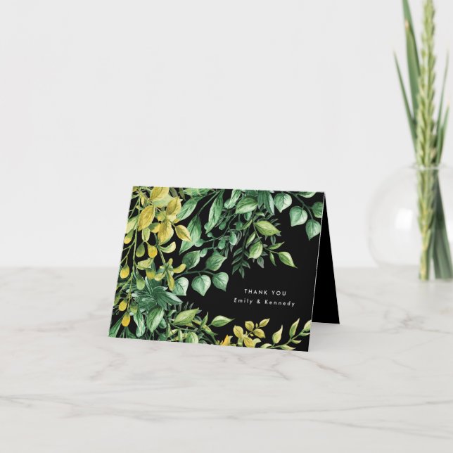 Greenery Fresh Leaf Modern Wedding Thank You Card (Front)