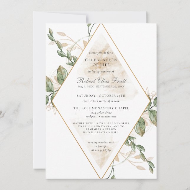 Greenery Funeral Celebration of Life Invitation (Front)