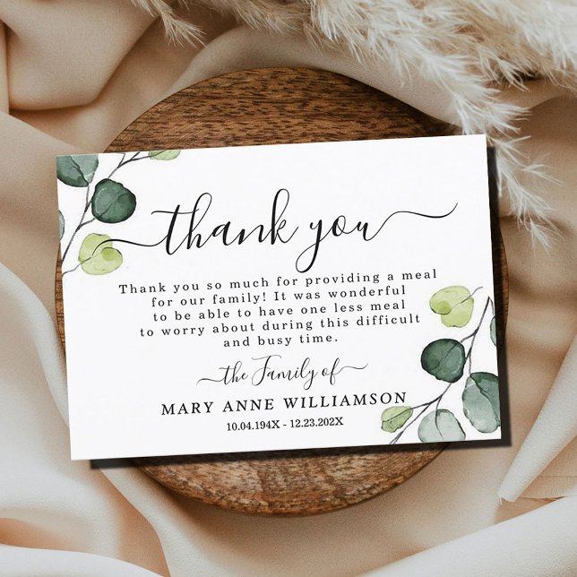 Greenery Funeral Food Thank You Card (Creator Uploaded)