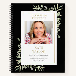 Greenery Funeral Memorial Celebration Guestbook Notebook