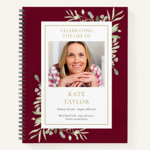Greenery Funeral Memorial Celebration Guestbook Notebook