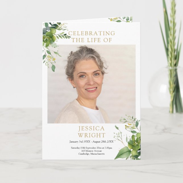 Greenery Funeral Memorial Order Of Service Folded Programme (Front)