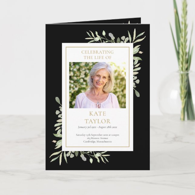 Greenery Funeral Memorial Order Of Service Folded Programme (Front)