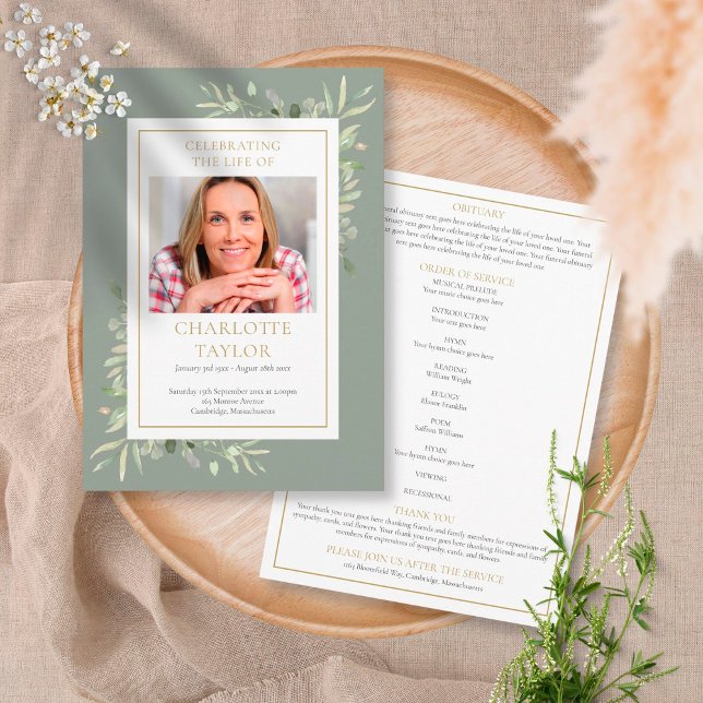 Greenery Funeral Memorial Order Of Service Program Programme (Creator Uploaded)