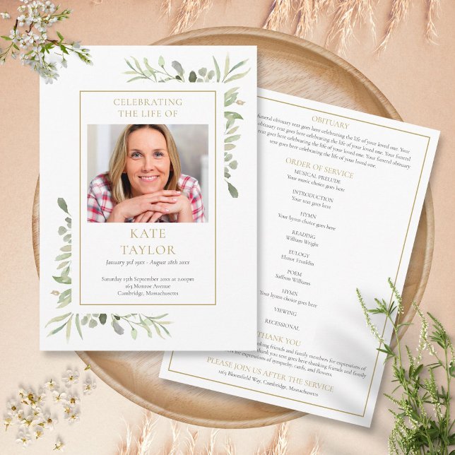 Greenery Funeral Memorial Order Of Service Program Programme (Greenery Funeral Memorial Order Of Service Program)