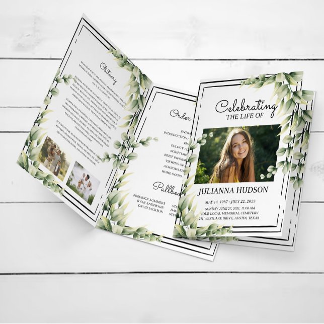 Greenery Funeral, Order of Service Folded Program Programme (Creator Uploaded)