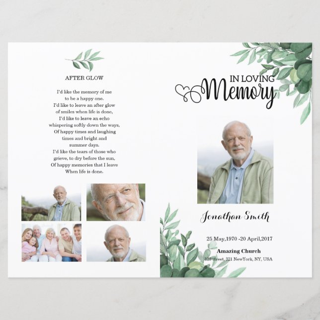 Greenery Funeral Program Template (Front)