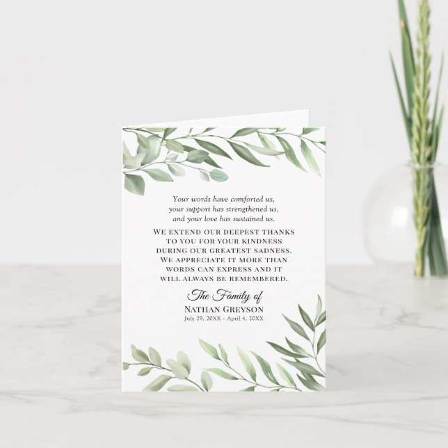 Greenery Funeral Sympathy Thank You Card (Front)