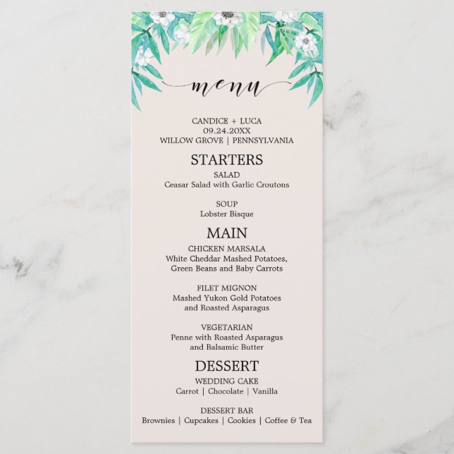 Greenery Garden Botanical Wreath Wedding Menu Card (Front)
