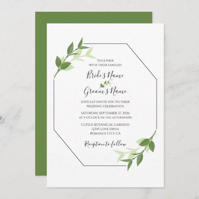 Greenery Garden Leaves Frame Wedding Invitations (Front/Back)