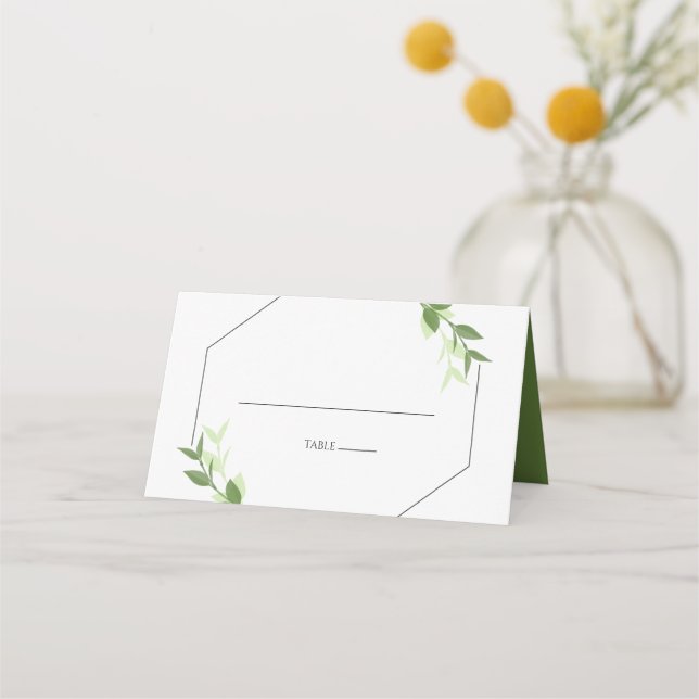 Greenery Garden Leaves Frame Wedding Place Card (Front)
