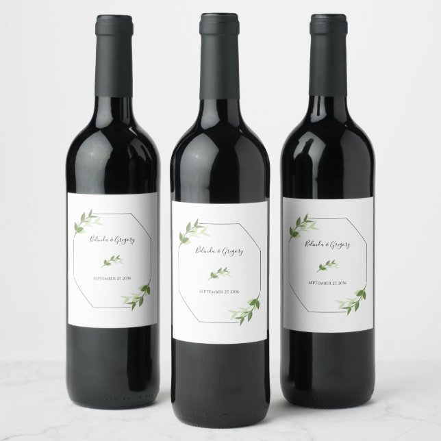 Greenery Garden Leaves Frame Wedding Wine Label (Bottles)
