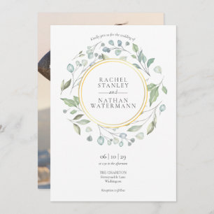 Greenery Garland Gold Geometric Photo Wedding Invitation