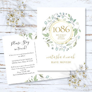 Greenery Garland Gold New Address We've Moved Anno Announcement Postcard