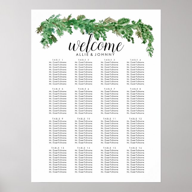 Greenery Garland Seating Chart Wedding Sign (Front)