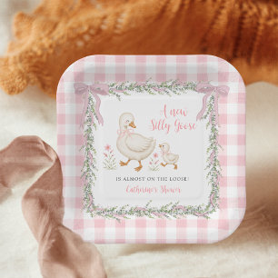 Greenery Garland Silly Goose Baby Shower Paper Plate
