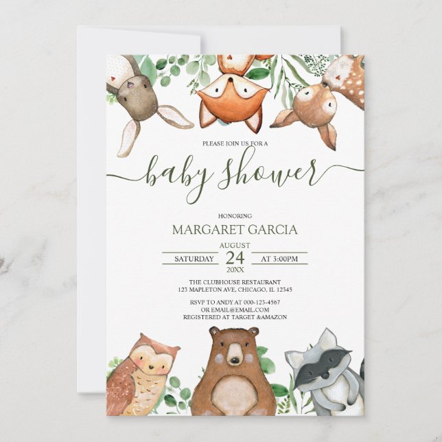 Greenery Gender Neutral WOODLAND Baby Shower Invitation (Front)