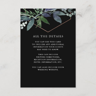 Greenery Geo Black   Rose Gold Wedding Details Enclosure Card