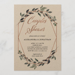 Greenery Geo Kraft   Rose Gold Couples Shower Invitation