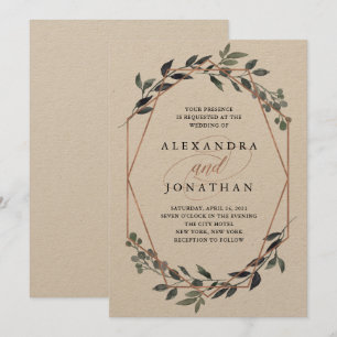 Greenery Geo Kraft   Rose Gold Wedding Invitation