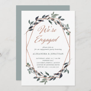 Greenery Geo Rose Gold Engagement Party Invitation