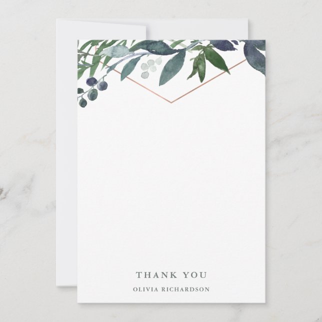 Greenery Geo | Rose Gold Thank You Card (Front)