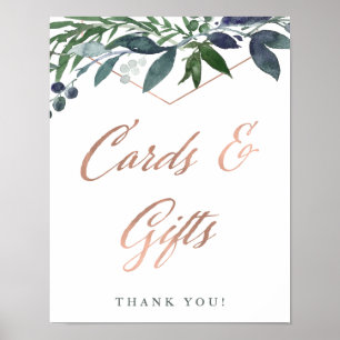 Greenery Geo Rose Gold Wedding Cards and Gifts Poster