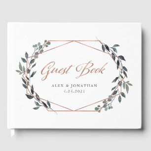 Greenery Geo Rose Gold Wedding Guest Book