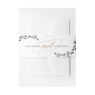Greenery Geo   Rose Gold Wedding Invitation Belly Band