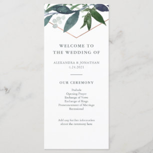 Greenery Geo Rose Gold Wedding Programme