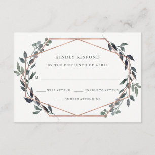 Greenery Geo Rose Gold Wedding RSVP Card