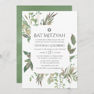 Greenery Geometric Bat Mitzvah Invitation