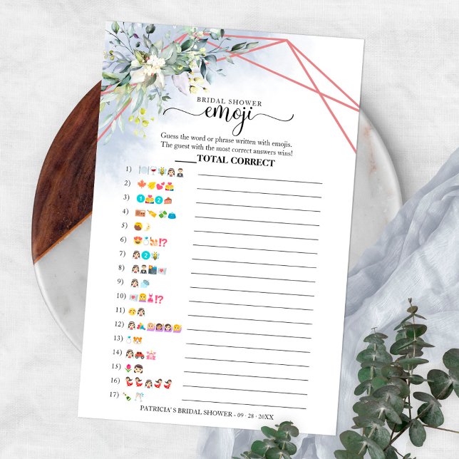 Greenery Geometric Bridal Shower Emoji Pictionary  Flyer (Creator Uploaded)