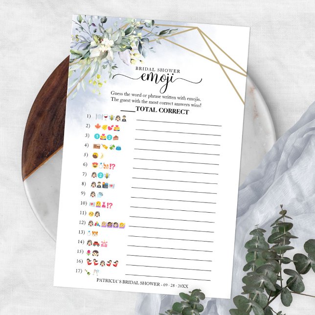 Greenery Geometric Bridal Shower Emoji Pictionary Flyer (Creator Uploaded)