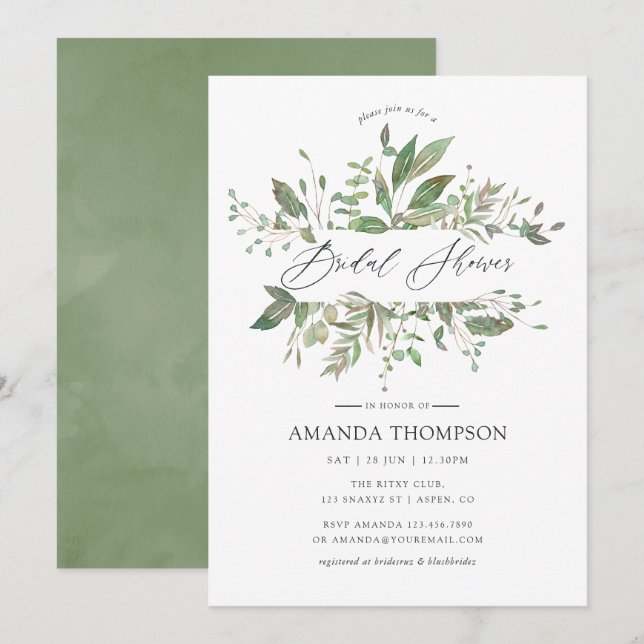 Greenery Geometric Bridal Shower Invitation (Front/Back)